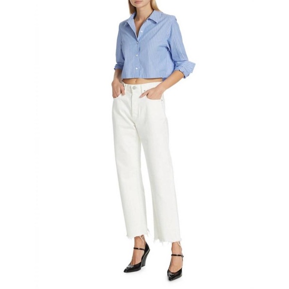 Moussy Vintage Aurora Wide Straight Jean White Raw Hem - Picture 4 of 15